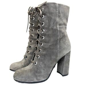 Vince Camuto Teisha Chunky Heel Lace Up Boots in Grey Suede Size 6